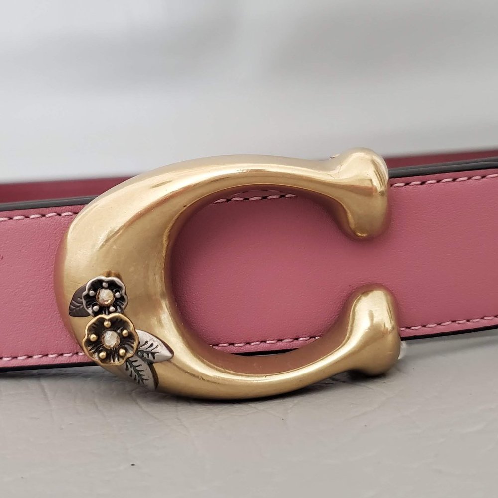 NEW COACH Tea Rose Buckle Reversible Leather Belt - Picture 4 of 7